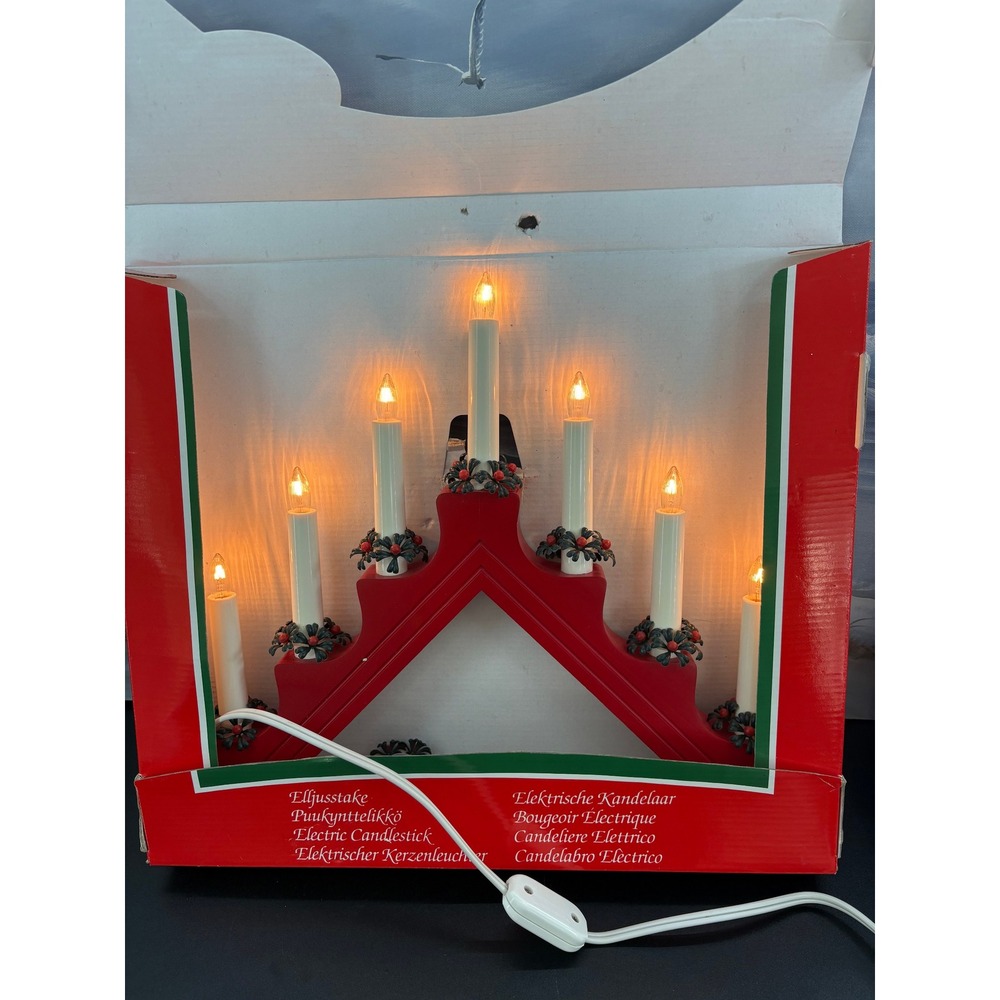 Christmas Classics Swedish Design Red Electric 7 Light Candle Bridge 278-45
